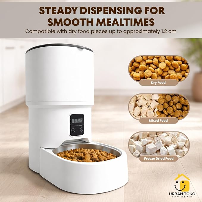 Automatic Pet Feeder for Cats & Dogs – Programmable Timed Food Dispenser with Portion Control, Battery Backup, and Secure Locking Lid for Healthy Pet Routines