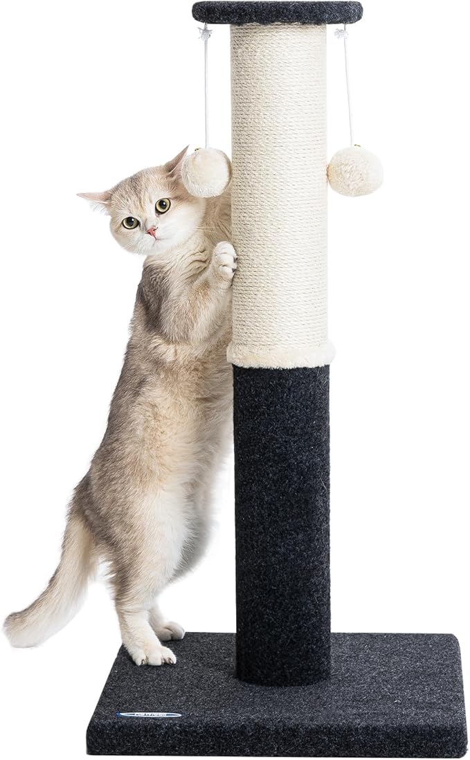 34-Inch Tall Cat Scratching Post, Komicoll Large Scratch Post, Sisal Cat Scratcher, Sturdy and Durable Cat Post with Hanging Ball for Indoor Cats