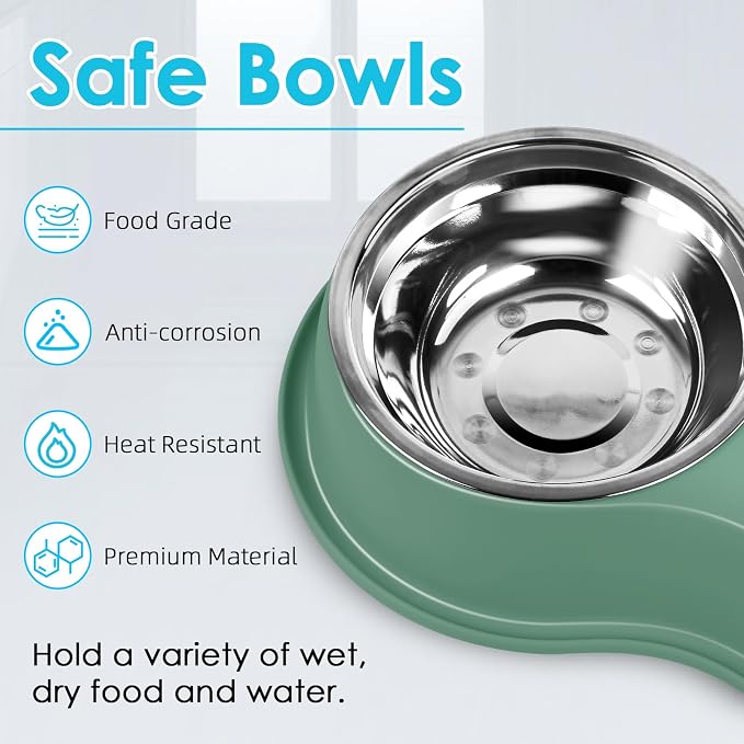 EpetsLove Large Double Dog Water and Food Bowls, Stainless Steel Bowls with Non-Slip Resin Station, Pet Feeder Bowls Food Dish for Small Medium Large Dogs Cats