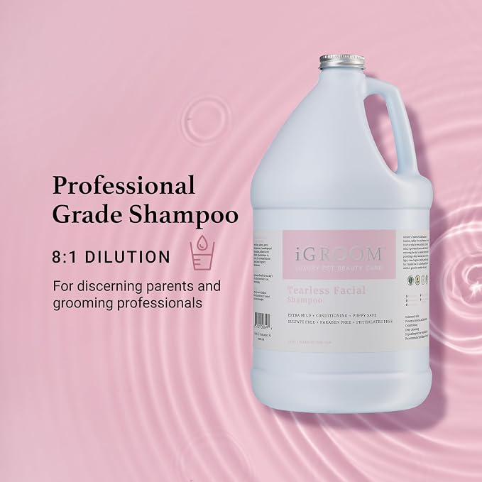 iGroom Tearless Facial Dog Shampoo, Luxury Pet Beauty Care, Ultra Mild to Eyes, Restore Skins Natural Moisture, Made in USA, Gallon