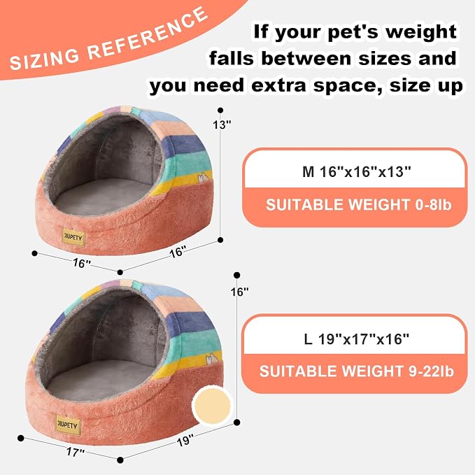 Jiupety Cute Cat Beds for Indoor Cats, Cat Cave Bed for Kittens, Hideaway Cat House & Tent with Anti-Slip Bottom, Washable Removable Cushion, M(16"x16"x13"), Rainbow