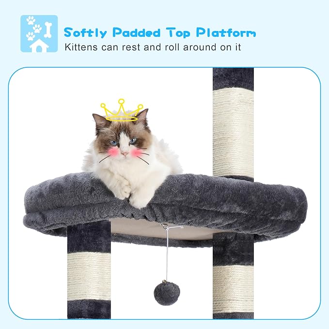 Hey-brother Cat Tree, 98.4-110.2 Inches Floor to Ceiling Cat Tree-Adjustable Height, Tall Cat Climbing Tower for Cats Large Adult with Scratching Post, Cat cando, Smoky Gray 0MPJ091G