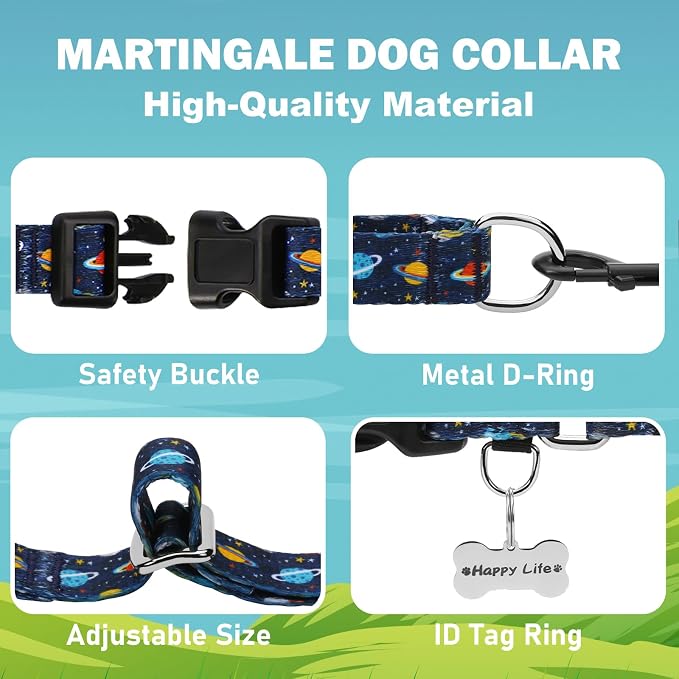 Martingale Dog Collars with Buckle No Slip Training Boy Dog Collar for Medium Dogs (Blue Space, Medium)
