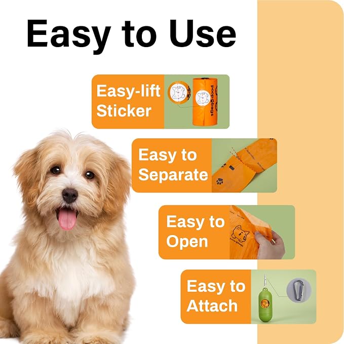 Dog Poop Bags Rolls With Dispenser, Strong and Leak-proof Waste Bags for Pets, Floral Scented, 420 Count (28 Packs of 15), 13 Inch x 9 Inch (Orange)