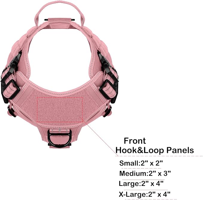 ICEFANG Tactical Dog Harness,X-Large Size, 2X Metal Buckle,Working Dog MOLLE Vest with Handle,No Pulling Front Leash Clip,Hook and Loop Panel (Pink, XL (Pack of 1))