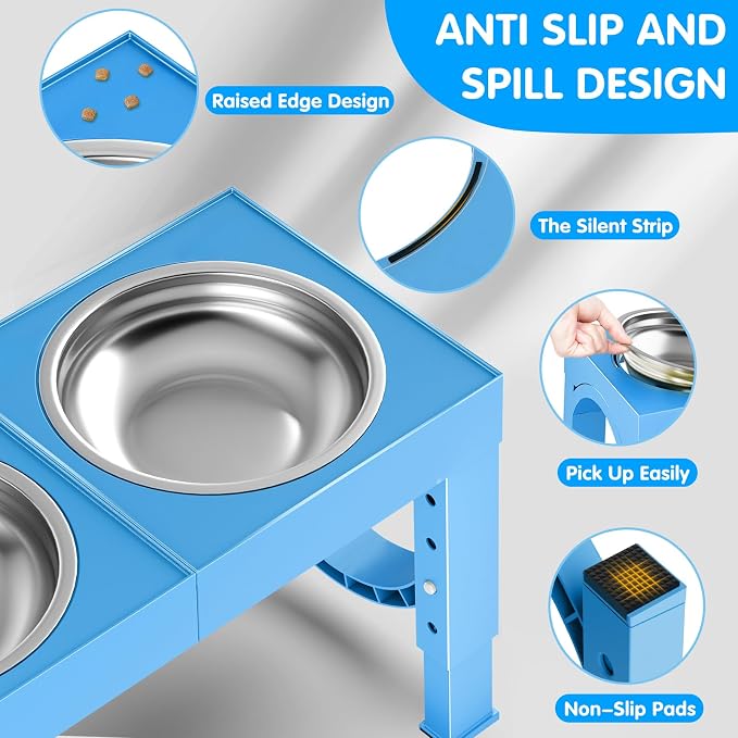 XIAZ Elevated Dog Bowls Large Breed Raised Dogs Bowl Stand Large/Medium Sized Dog Stainless Steel Food Water Bowl Stands 5 Heights Adjustable 9/11/12/15in Pet Feeder Dish Station