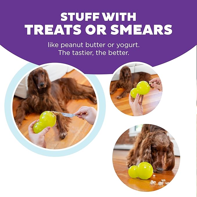 Outward Hound Double-Tuff Stuffable Dog Toy, Large 5-Inch Green - Treat Dispensing Chew Ball for Medium to Large Dogs, Interactive Puzzle for Enrichment & Slow Feeding