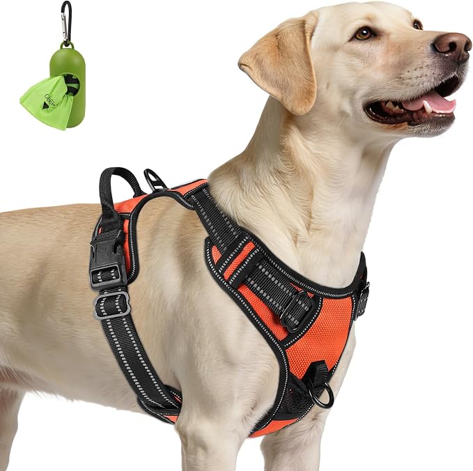 Joytale No Pull Dog Harness for Large Dogs, Reflective Pet Vest with Front Clip, Adjustable Soft Padded Harnesses with Easy Control Handle for Training and Walking, Orange, L