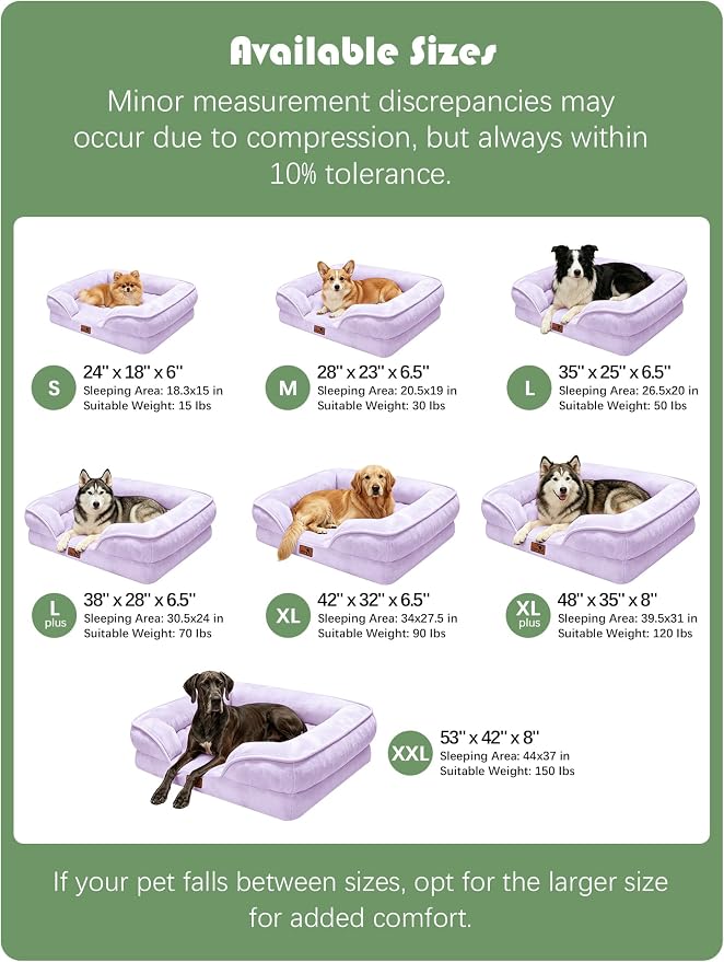 Spotted Play Orthopedic Dog Bed with Sides - Sofa Beds for Medium Dogs, Supportive Foam Pet Couch Bed with Washable Removable Cover, Waterproof Lining and Non-Slip Bottom, Purple - M