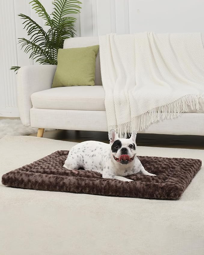 Washable Dog Bed Mat Crate Pad Soft Fluffy Pet Kennel Beds Dog Sleeping Mattress for Large Jumbo Medium Small Dogs, 36 x 23 Inch, Brown