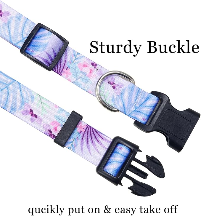 Mihqy Dog Collar with Bohemia Floral Tribal Geometric Patterns - Soft Ethnic Style Collar Adjustable for Small Medium Large Dogs (Purple Flower, S)