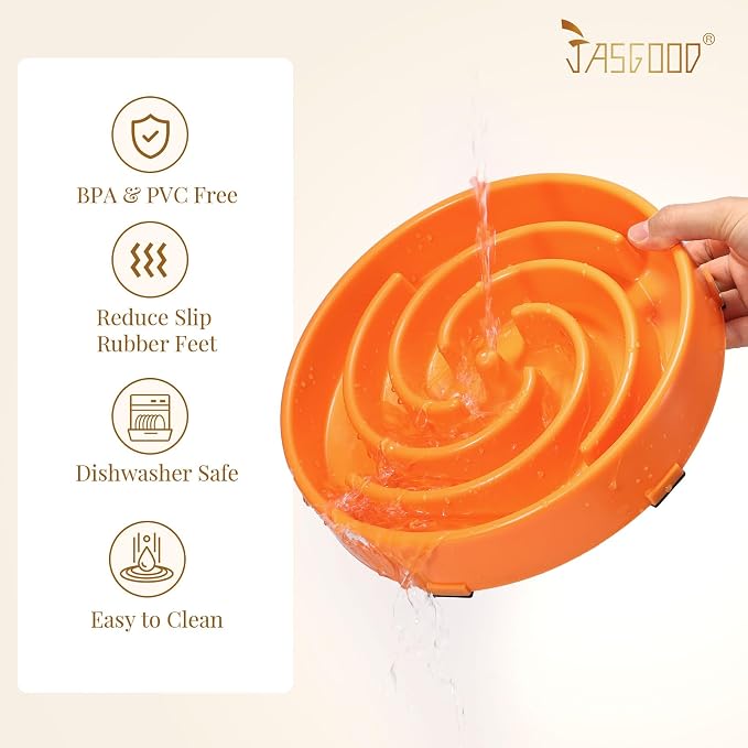 JASGOOD Slow Feeder Dog Bowl - Anti-Gulping, Prevents Bloat & Choking, Healthy Design for Large & Medium Dogs