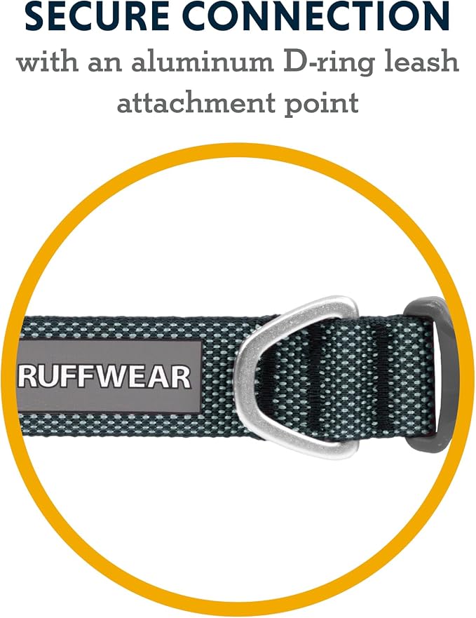 Ruffwear, Hi & Light Dog Collar, Ultralight Quick Release Buckle, Adjustable Trail Running Polyester Collar with Silent ID Attachment, Basalt Gray, 9"-11"