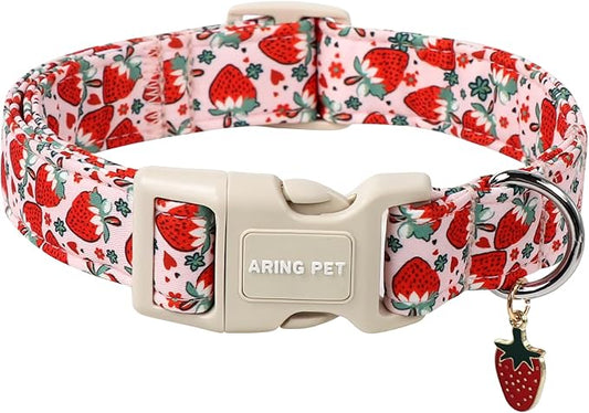 ARING PET Strawberry Dog Collar, Cute Summer Pink Pet Collars with Quick Release Buckle for Puppy Small Medium Large Boy Girl Dogs-M