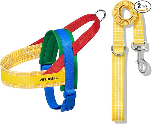 VETRESKA MoMA Dog Harness and Leash Set, Easy Walk Dog Harness for Small Medium Dogs, No Pull Puppy Harness for Walking and Training, Adjustable, Take Control & Anti-Twist Pet Lead Combo(Yellow, XS)