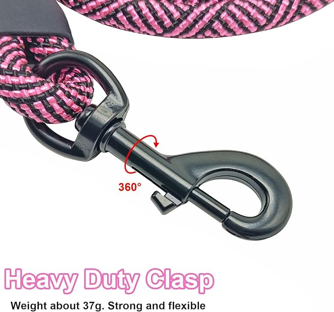 MayPaw Heavy Duty Rope Dog Leash, 6/8/10FT Nylon Pet Leash, Soft Padded Handle Thick Lead Leashes for Large Medium Dogs Walking Jogging (1/2" * 6', Pink Black)