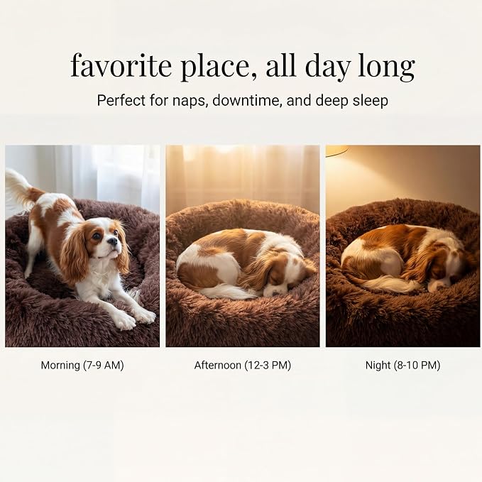 Calming Dog Bed for Medium Dogs Washable Donut 30 inches Anti-Slip Pet Bed,Round Fluffy Plush Faux Fur Cat Bed,Fits up to 45 lbs Pets,Chocolate Brown