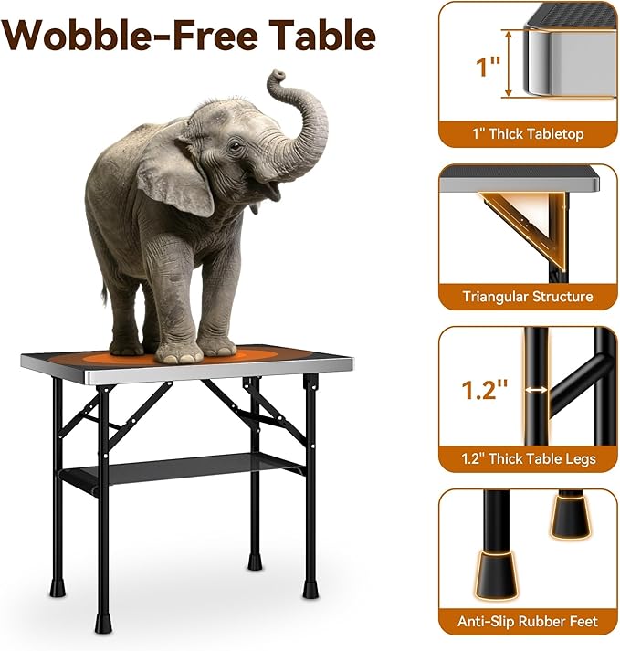 niffgaff Dog Grooming Table with Arm, Hammock & Nooses, 30" H Foldable Heavy Duty Pet Grooming Station, 35.5" L×23.6" W Non-Slip Waterproof Tabletop, 33.5" Height Adjustable Stainless H-Frame Arm | Foldable, Heavy Duty, 35.5"L×23.6"W Non-Slip Waterproo...