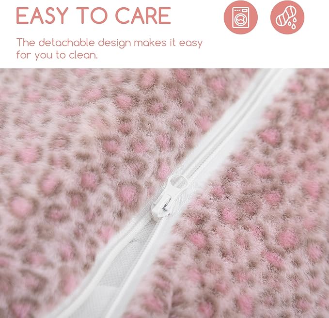Hollypet Cat Bed Fluffy Plush Multifunctional Double-Layer Machine Washable Soft Warming Kitty Pet Couch Orthopedic Nest Beds for Small Cats Kitten and Dogs up to 13lbs, Pink Leopard(21x15x8 inch)