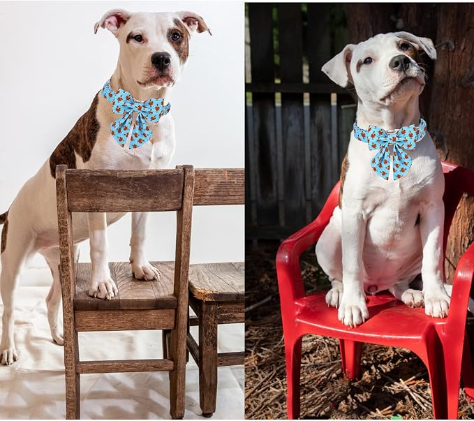 Unique style paws Thanksgiving Dog Collar with Bow Tie Blue Turkey Puppy Collar for Small Medium Large Dogs as Autumn Winter Pet Gifts-XS
