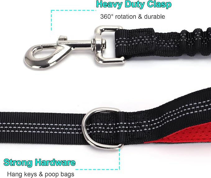 BTINESFUL 8ft Dog Leash with 3 Handles, Triple Handle, Reflective, Shork Absorbing Bungee, Control & Safety Training for Large Medium Dogs (Black)