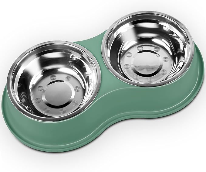 EpetsLove Large Double Dog Water and Food Bowls, Stainless Steel Bowls with Non-Slip Resin Station, Pet Feeder Bowls Food Dish for Small Medium Large Dogs Cats
