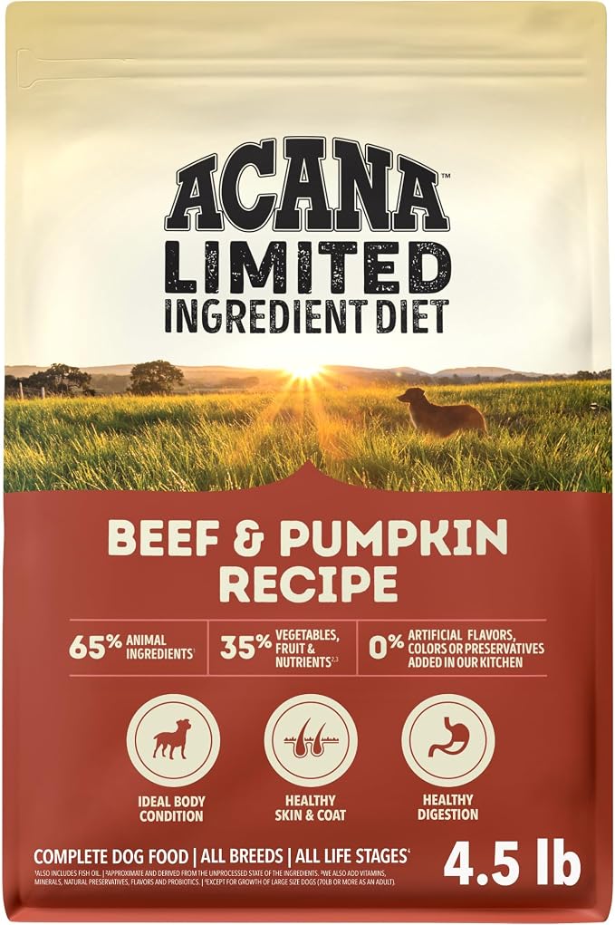 ACANA Singles Limited Ingredient Grain Free High Protein Dry Dog Food Beef & Pumpkin Recipe 4.5lb Bag