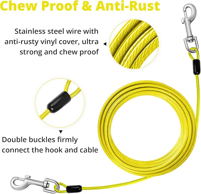 jenico Dog Tie Out Cable: 30ft Dog Leads for Yard Heavy Duty - Reflective Chain Leash for Outside Small Large Dogs Up to 125lbs Outdoor Runner Camping