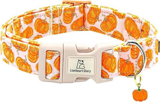 Lionheart Glory Halloween Pumpkin Pink Dog Collar - Heavy Duty Adjustable Fall Collar for X-Small Puppy, Female or Male