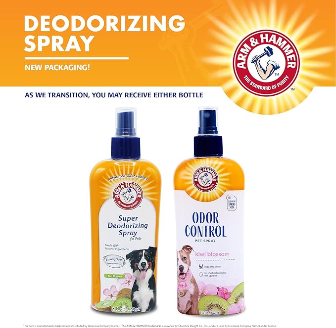 Arm & Hammer for Pets Super Deodorizing Dog Spray with Baking Soda for Odor Control Freshens Coat Between Baths pH Balanced Formula for Dogs Kiwi Blossom 8 FL OZ Single Dogs and Puppies Grooming