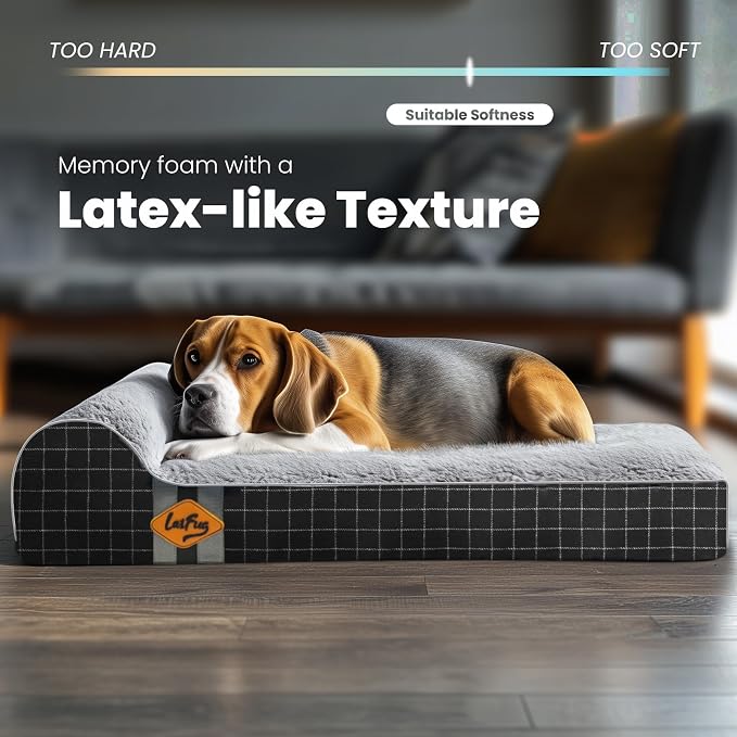 Laifug Orthopedic Dog Beds for Large Dogs,3" Memory Foam Dog Beds,Durable Water Proof Liner Removable and Washable, Nonskid Bottom,Black Grid Grey 40"x25"x3"