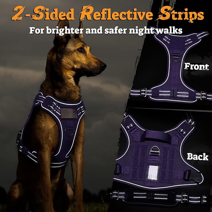 rabbitgoo Tactical Dog Harness for Large Dogs No Pull Adjustable Military Vest with Handle MOLLE Reflective Heavy Duty Dog Vest for Walking Training Hunting Outdoor Working Medium Size Dog Purple L