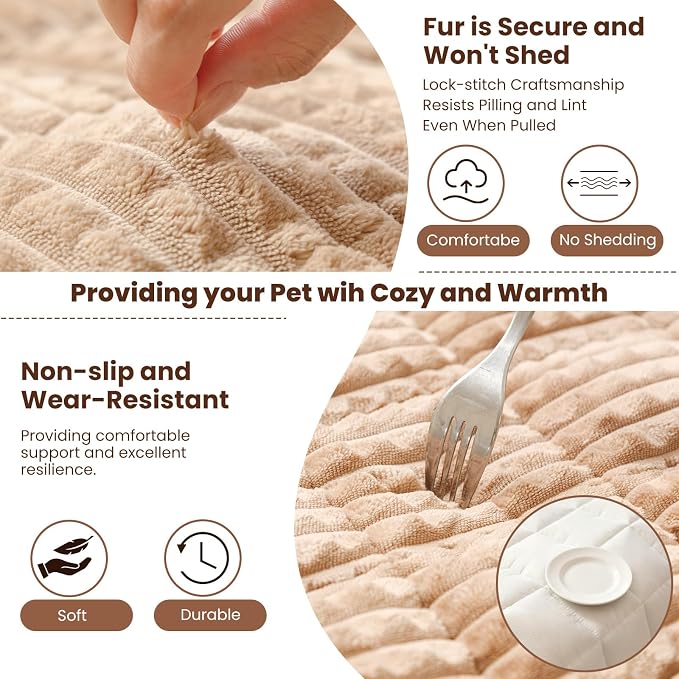 Couch Cover for Dogs Washable, Non Slip Couch Covers for Sofa Pet Friendly, Couch Cushion Covers for Dog, Thick, Soft for Sofa Protector (Camel, 27.6" x 27.6"/70 x 70cm)
