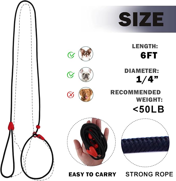 Slip Lead Dog Leash Slip Lead 6 FT Dog Training Leash 9 Colors Slip Leads for Dogs Dog Leashes for Medium Dogs No Pull Dog Leash Black