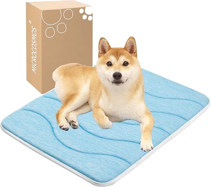 MICROCOSMOS 0.8" Thick Cooling Dog Foam Pad & Summer Pet Sleeping Mat, Machine Washable, Materials Safe, Portable Flat Pet Bed for Dogs.(Sky Blue, 24" x 18")