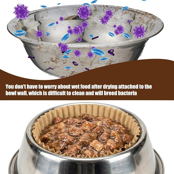 meekoo 600 Pcs Large Pet Disposable Feeding Bowls Liner Bulk Cat Food Bowls Small Paper Dish Paper Liner for Small Dogs Cats Dish Wet Food Feeding Station (Khaki,Paw)