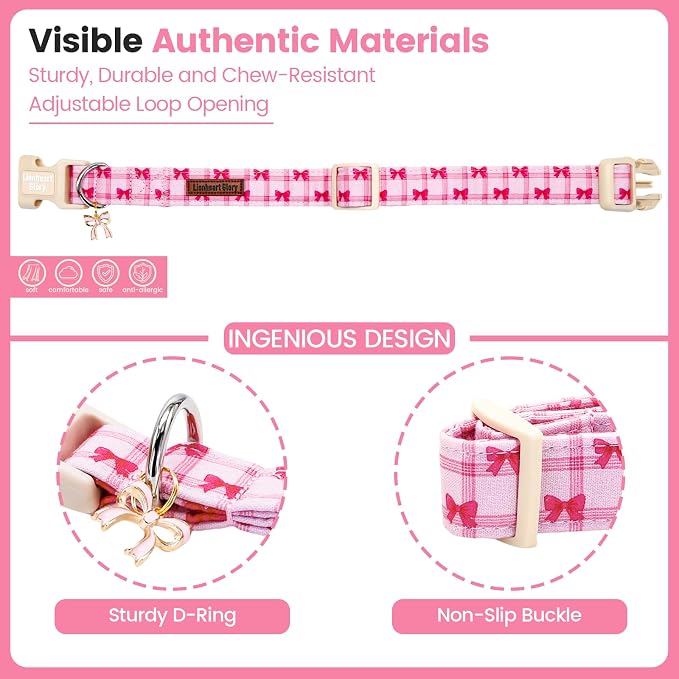Lionheart glory Dog Collar - Cute Dog Collars Adjustable Soft Collars Pink Dogs Collar Bow for Large Dogs Puppy Girl/Boy Pet Spring Holiday