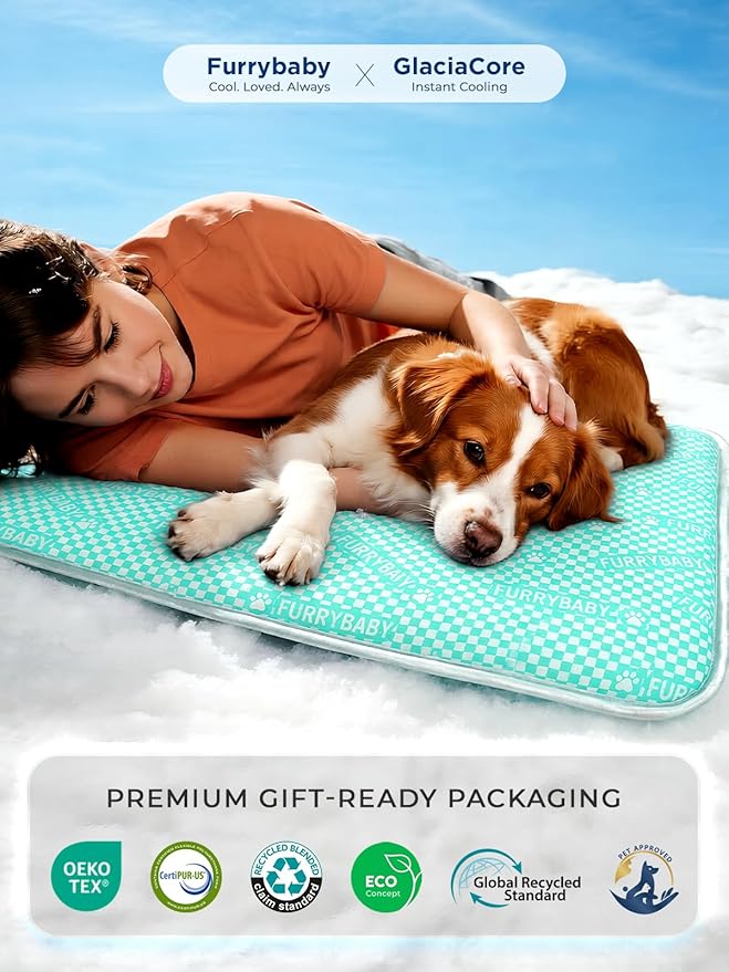 furrybaby Dog Cooling Mat Dog Bed mat, Extra-Thick Dog Crate Pad, Cat Bed, Washable Pet-Safe Magic Cooling Pad for Dogs Cats, Long Lasting Cooling for Crate Bed Indoor Outdoor Summer, 35x28, Mint