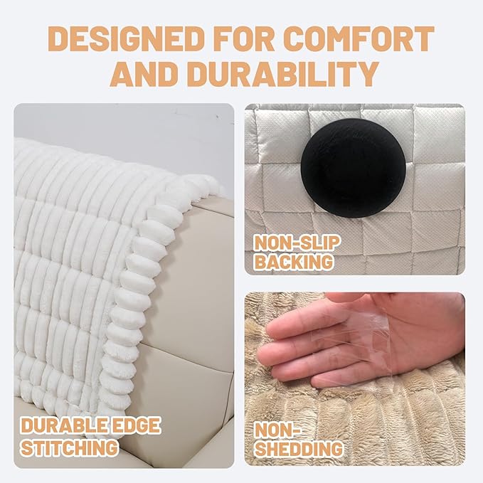 Waterproof Couch Cover for Dogs Washable,Non Slip Fuzzy Durable Couch Covers for 3 Cushion Sofa Pet Friendly Sofa Cover Dog Thick Soft Slipcovers Protector Couches Mat Bed (White, 27.6" x 59.06")