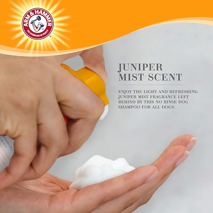 Arm & Hammer Ultra Fresh Waterless Dog Shampoo Foam with Baking Soda Deodorizer No Rinse Odor Control Grooming Foam Between Baths Pump Bottle Juniper Mist Scent 8 FL OZ Dogs and Puppies Daily