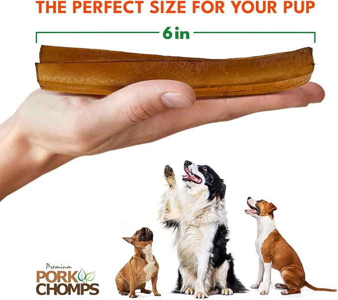 Pork Chomps Roasted Pork Skin Dog Chews, 6 Inch Rib Shapes, 10 Count, Pack of 2 - Long-Lasting Treats for Dogs - High Protein, Rawhide-Free, Low Fat, Healthy & Delicious Chews