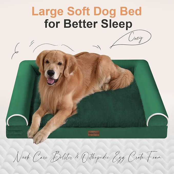 Medium Large Dog Bed Orthopedic Washable: Beds Bolster Medium Large Sized Dog Bed Egg Crate Foam Couch Sofa Waterproof with Removable Cover - Emerald