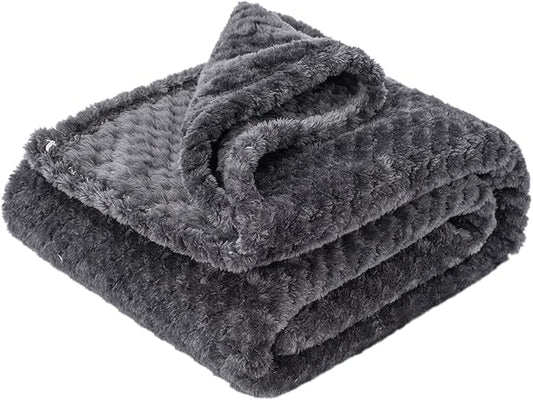 Warm Soft Fuzzy Dog or Cat Blanket, Plush Fleece Throws for Puppy, Kitten, Bed, Couch, Sofa, Travel (L/40" x 48", Grey Black)