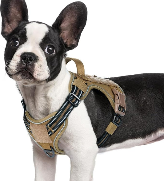 rabbitgoo Tactical Dog Harness for Small Dogs No Pull Adjustable Military Vest with Handle MOLLE Reflective Heavy Duty Dog Vest for Walking Training Hunting Outdoor Working Medium Size Dog Brown S