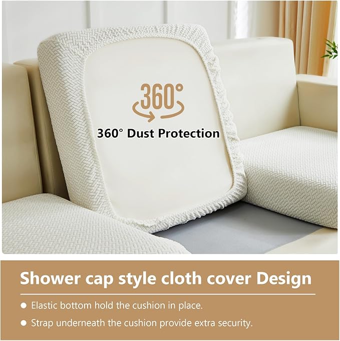 Yoovat Couch Cushion Covers for Sofa Couch Covers Wear-Resistant Universal Sofa Cover Washable Stretch for Sectional Slipcovers (Texture-Cream White,Large Double Seat Cover)