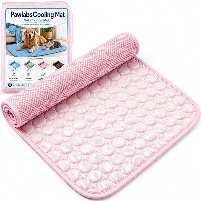 Mat for Dogs and Cats, Ice Silk Pet Cooling Mat, Washable Dog Cooling Pad with Soft PP Cotton Padding, Breathable Dog Bed Mat for Crate, Sofa, Car, Indoor Outdoor (Pink, Large)