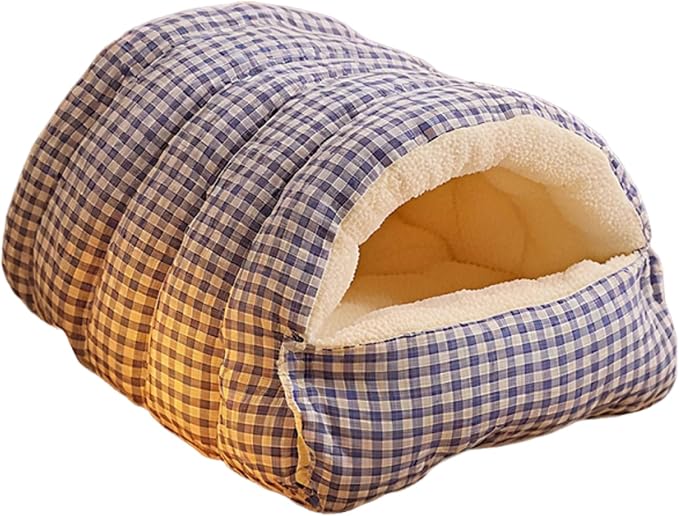 Cozy Monster Cat Bed, Warm Winter Cat Cave with Removable Cushion, Calming Anti-Anxiety Sherpa Fleece Pet Bed for Indoor Cats & Small Dogs, Washable 360° Nesting Design (A - Blue, Small)