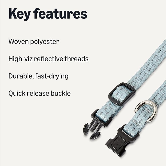 Amazon Basics Reflective & Adjustable Dog Collar, Featuring a Metal D-Ring and Quick-Release Buckle,Size XS, Blue