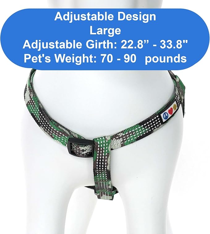 Pawtitas Reflective Step-in Dog Harness – Adjustable No-Pull Vest for Puppies to Seniors, Safe & Comfortable, L Camo Green