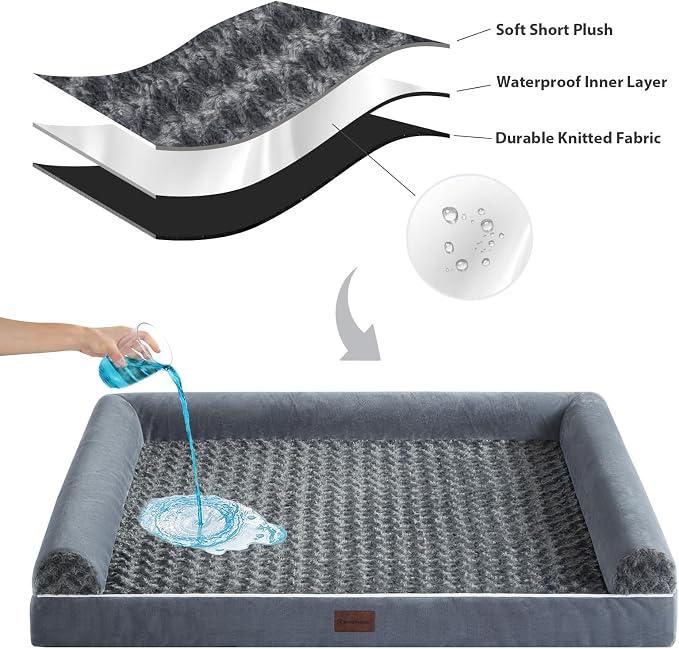 BFPETHOME Orthopedic Washable Dog Beds Large Sized Senior Dog for Comfy Sleeping with Removable Cover, Waterproof Big Soft Pet Couch Bed for Dogs Rerlax